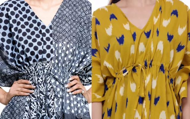 2 Piezas Mujer Cuello En V Informal Holgado Vestido Largo Kaftán Talla Grande 3