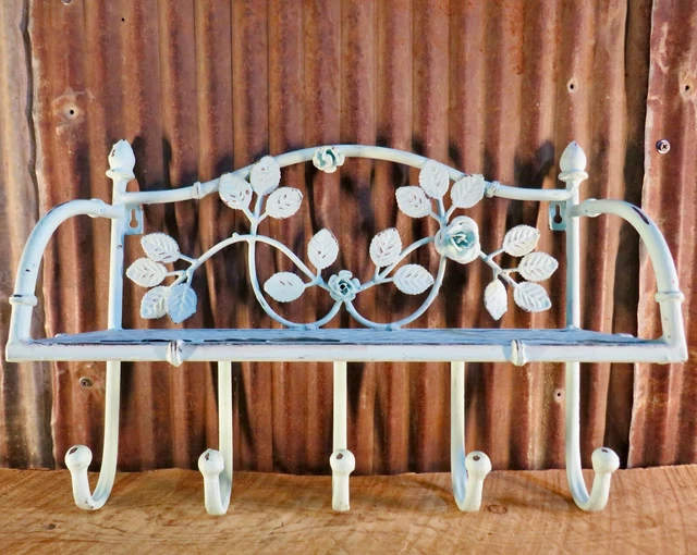 Vintage Retro Cast Iron Metal Shelf Hook Rack, Rose Petals, Coat Rack, Hat Rack