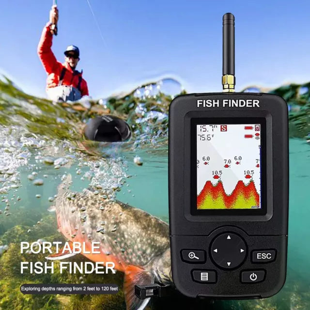 100M Drahtlose Funk Fischfinder Sonar Detektor mit Dot Matrix Echolot Fishfinder