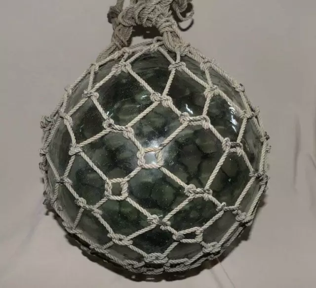 LARGE NAUTICAL JAPANESE Green Blown Glass Fish Net ball 36 x 12