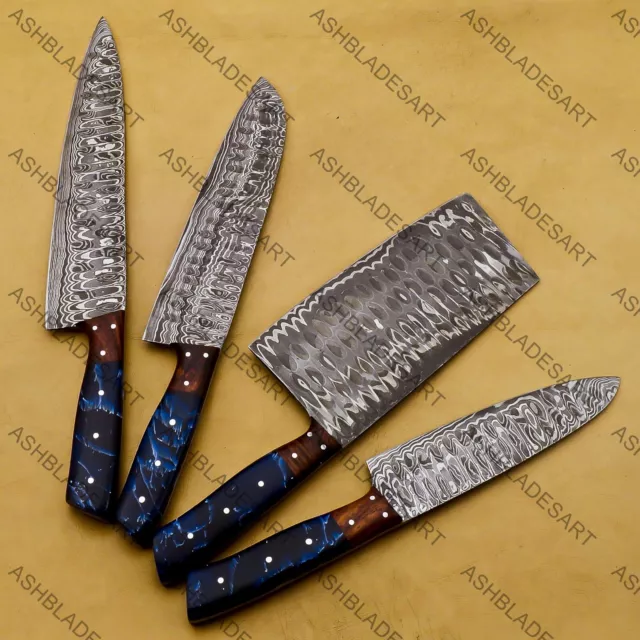 Knife Set 4 Piece Damascus Chef Knife Professional Kitchen Knives,Kitchen