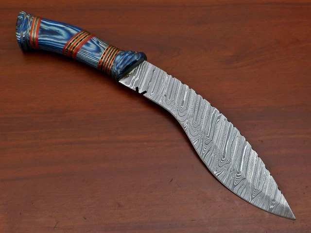 Hand Forged Damascus Steel Khukri Kukri Bowie Hunting Knife - Pakka Wood-Za-2970