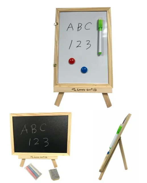 2 in 1 Desktop Wooden Wood Blackboard White Board Magnet Chalk Message Board