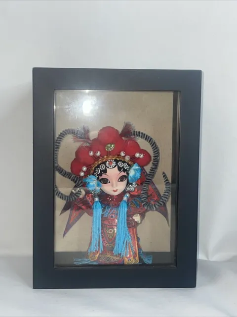Chinese Beijing Peking Opera Character Silk Doll Folk "Mu Guiying" W/Shadow Box