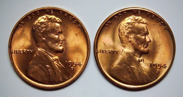 2 Coin Lot - 1954 S & 1954 D Lincoln Wheat Cent - Luster+ BU From OBW Rolls 