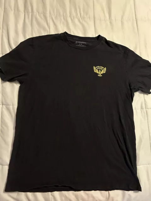 Mens Volcom Stone logo black Gold shirt Large Or XL Double Sided Surf Skate