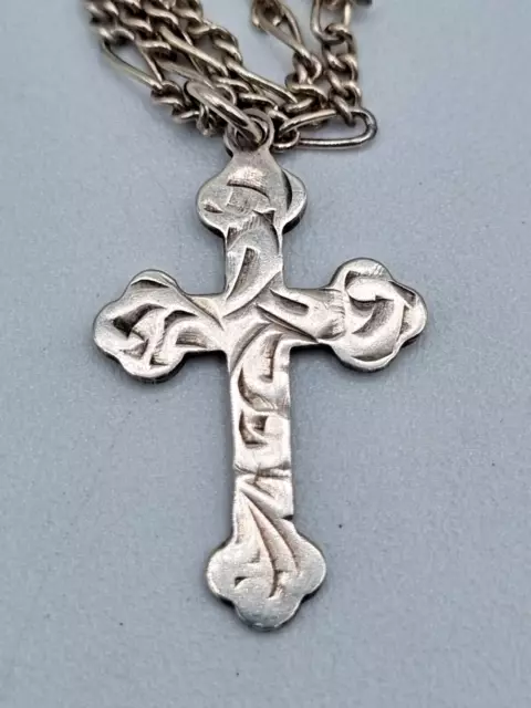 Hallmarked Curb Link Crucifix/Cross Pendant Necklace 925 Solid Sterling Silver