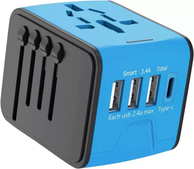 Universal Travel Adapter Multi Plug Worldwide Charger UK EU AU US USB-C Port USB