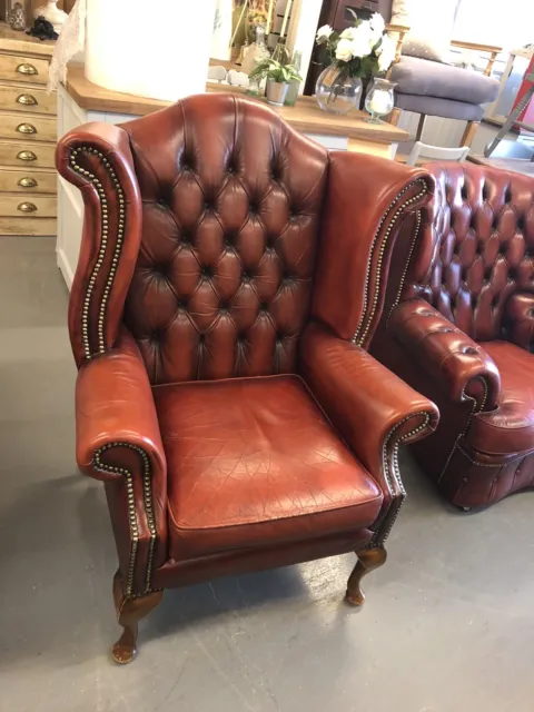 Oxblood Leather Classic Chesterfield wingback Chair,club,KENT FURNITURE Showroom 3
