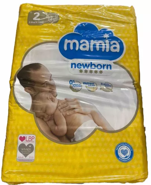 2 X ALDI Mamia Newborn Nappies Size 2, 2 x Packs of 60 (120  Nappies) Premium 5*