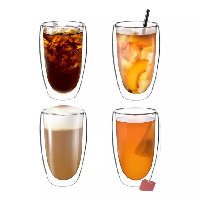 Doppelwandige Latte Macchiato Gläser Set 4 x 450ml Thermogläser doppelwandig