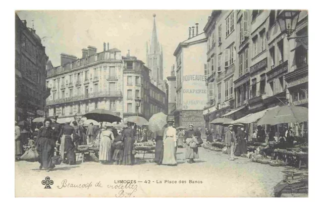 87 - Limoges - La Place des Bancs - Animee - Marche - Precurseur - CPA - Obliter