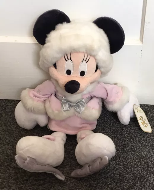 Disney Store Ice Skating Minnie Mouse Plush Soft Toy In Pink Costume RARE