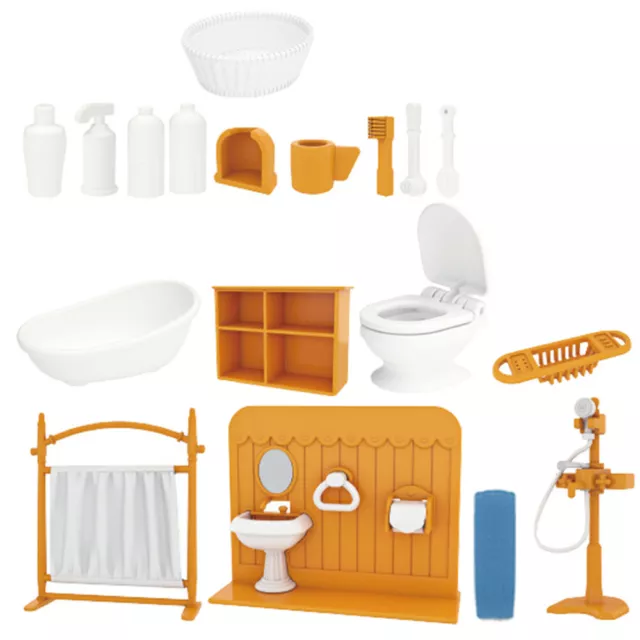 Puppenhaus-Bad-Set: Miniatur-Badewanne, Toilette, Waschbecken, Möbel.-GK