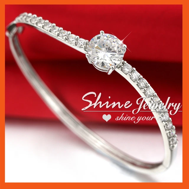 18K White Gold Gf 6Ct Women Girl Infinity Wave Band Wedding Bangle Bracelet Gift