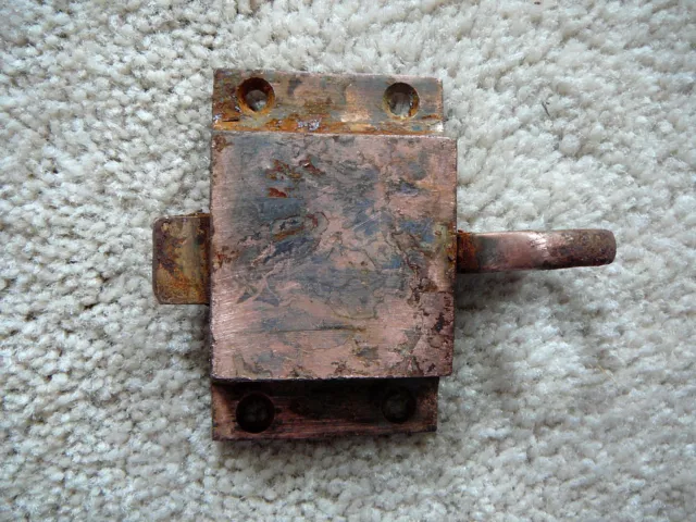 Antique Cast Iron Finger Pull Door Cabinet Latch Copper Finish Salvaged Hardware