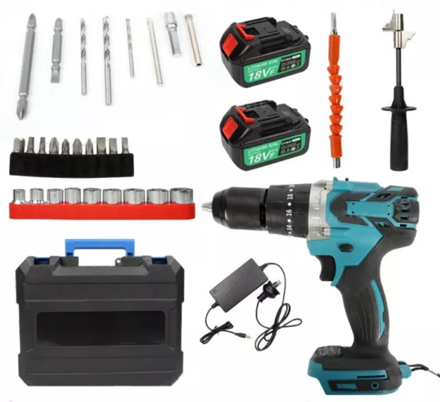 Brushless Impact Driver Hammer Drill + Li-ion Battery Charger + Tools For Makita 2