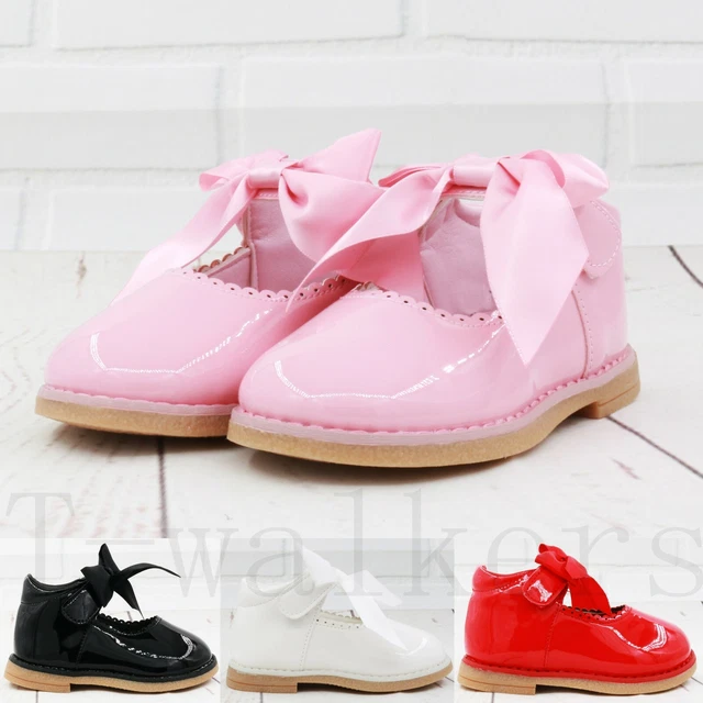 Kids Baby Infants Girls Satin Bow Spanish Wedding Party Patent Toodler Shoes Sz