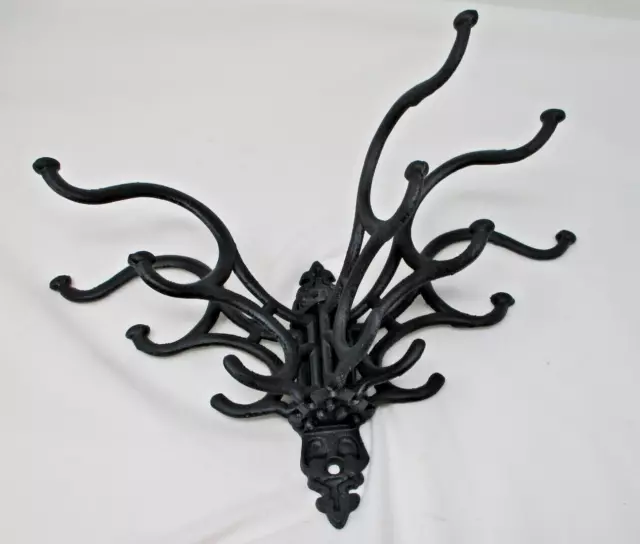 Vintage Cast Iron Wall Mounted 5 Arm Swivel Bath Kitchen Utility Hook Organizer