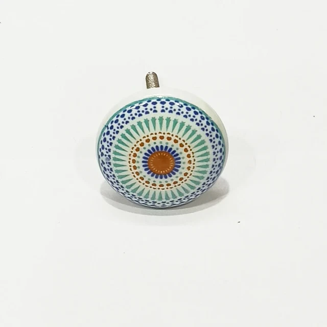 Cabinet Knob Ceramic Knobs Hand Painted Drawer Pulls Round Villag Screw Set Of 6