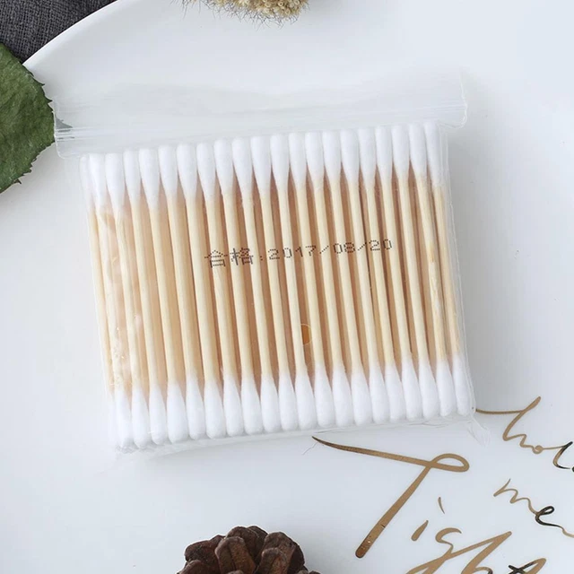 10/100pc Bamboo Cotton Swabs Double-head Wood Sticks Swab~ Ears Disposable Y2B4