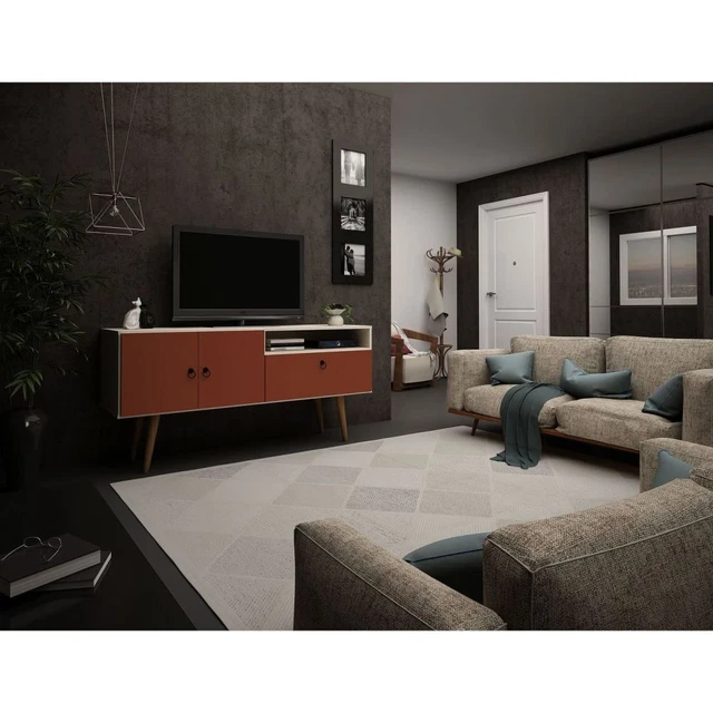 Manhattan Comfort Tribeca 53.94 Mid-Century Modern TV Stand with Solid Wood Legs