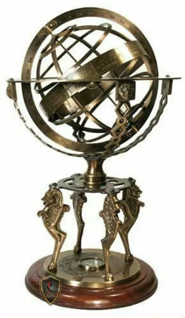 18" Solid Brass Armillary Sphere Vintage Nautical Astrolabe Globe Nautical Decor