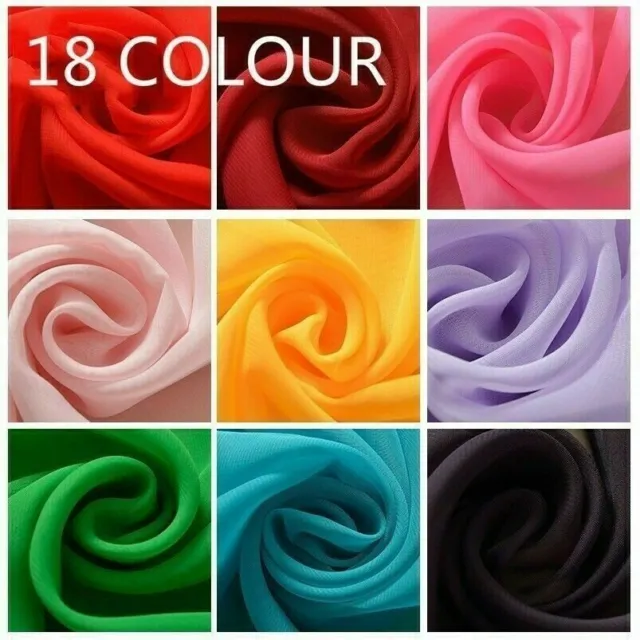18 Colour Chiffon Fabric DIY Material Bridal Dress Craft Sheer Plain Solid Soft