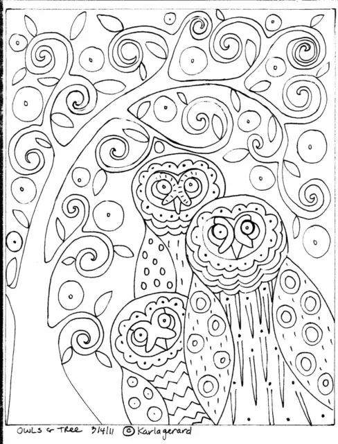 RUG HOOKING CRAFT PAPER PATTERN Owls and Tree FOLK ART PRIMITIVE Karla Gerard