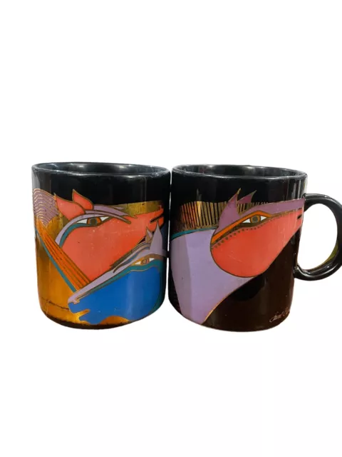 ( 2 ) 1980s LAUREL BURCH Ceramic Coffee Tea Mug Persian Horses  & Wild Stallion