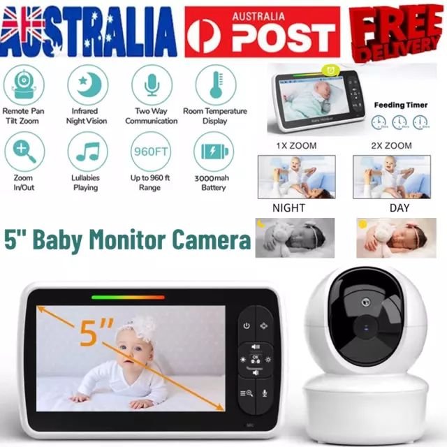 Wireless 5" Baby Camera Monitor Audio Night Vision Surveillance Security Camera