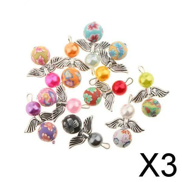 3X 10Pcs Colorful Angel Wing Charms Pearl Pendant DIY Necklace Jewelry Findings