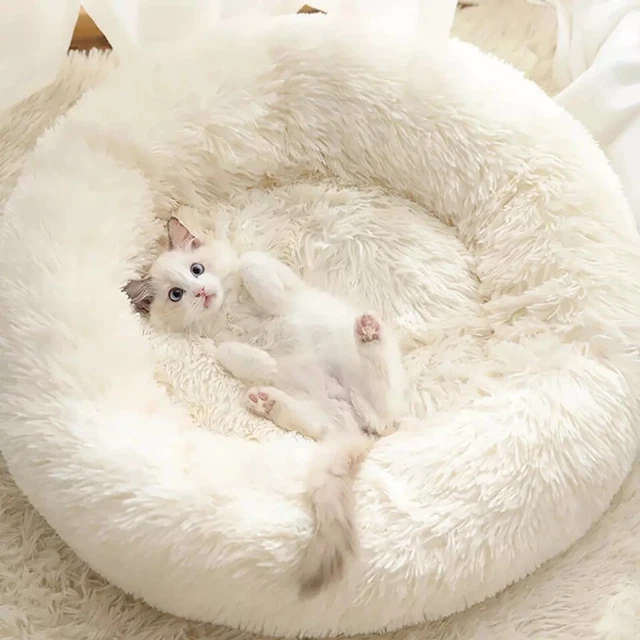 24x24''Donut Plush Pet Dog Cat Bed Fluffy Soft Warm Calming Bed Sleeping Kennel