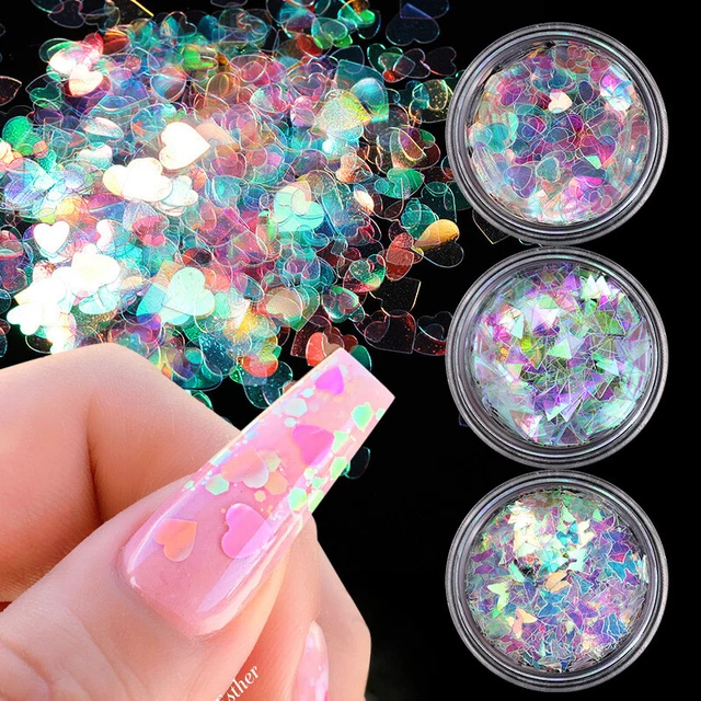 Iridescent Nail Art DIY Sequins Irregularity Heart Round Flakes Acrylic Decor #