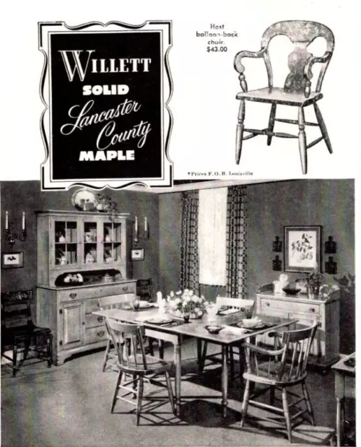PRINT AD 1951 Willett Lancaster County Maple Furniture Chair Table 5x11