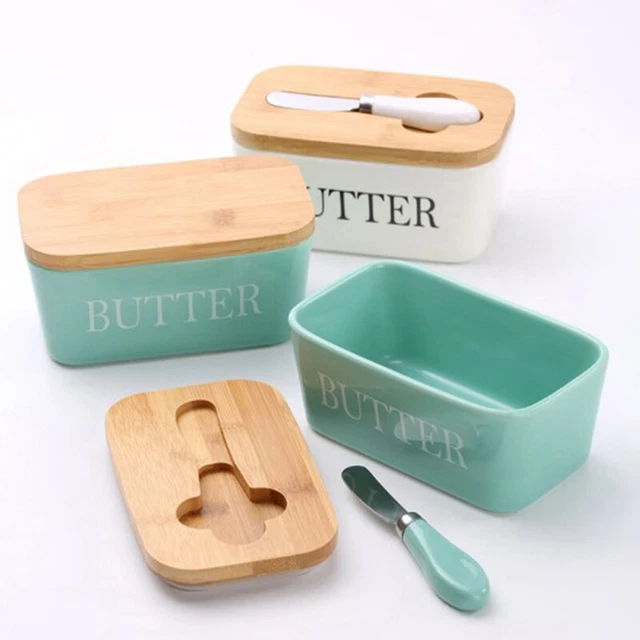 Caja de sellado de mantequilla nórdica plato de mantequilla placa de cerámica con tapa y roble St