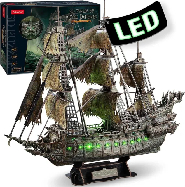 3D Puzzle Pieces Pirate Ship 360Pcs 1:95 Green LED Flying Dutchman Craft Gift