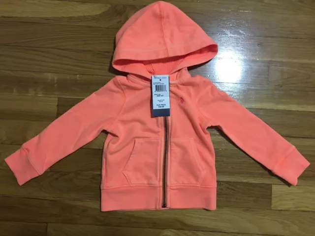 POLO  RALPH  LAUREN  HOODIE  Front Zip SWEATSHIRT NEON Orange 12month-2t $45 NWT