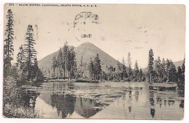 VISALIA CA Postcard BLACK BUTTES/SOUTHERN PACIFIC RR Shasta Route CALIFORNIA
