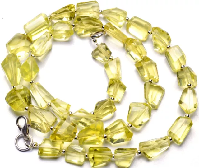 Natural Gem Lemon Quartz Faceted Nugget Beads Necklace 19" 205Cts.