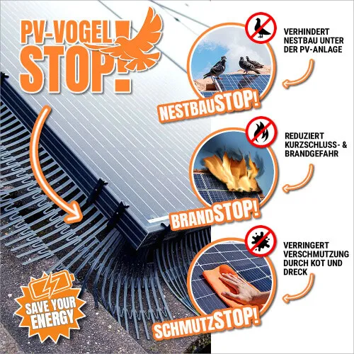 PV - Vogel Stop zum Schutz Ihrer Solaranlage vor nistenden Vögeln