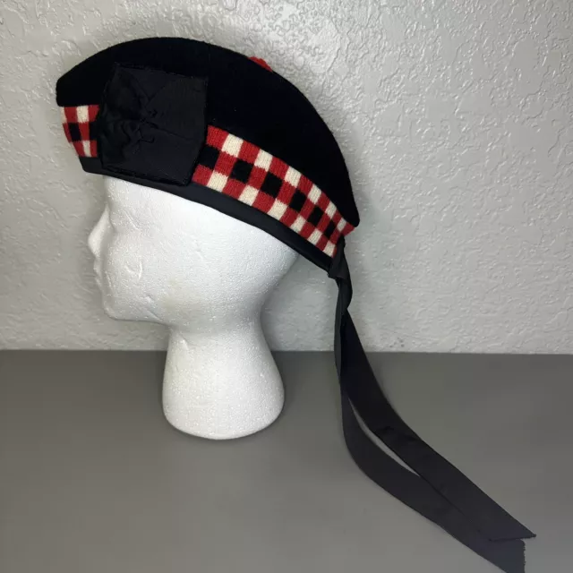 Glengarry Hat Cap Black Red White Checkered 100% Wool Made In Scotland Vintage?