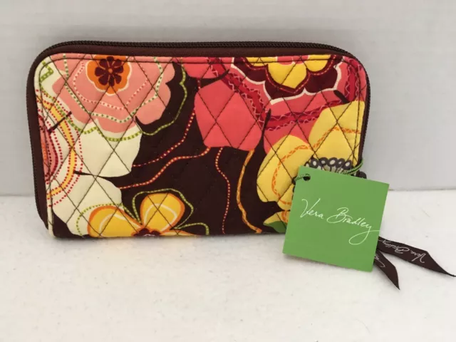 VERA BRADLEY Buttercup Zip Around Wallet Wristlet Floral Brown Yellow NWT