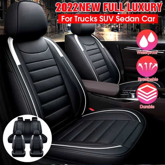 Deluxe PU Leather Car Seat Cover 5 Seats Full Set Cushion Universal For SUV