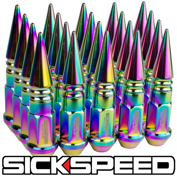 Sickspeed 20 Pc 2" Spiked Neo Chrome Aluminum 50Mm Lug Nuts Wheel 12X1.5 L07