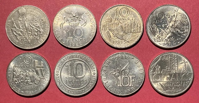 Lot 7 Pièces 10 Francs Commémoratives + 10 Francs Mathieu