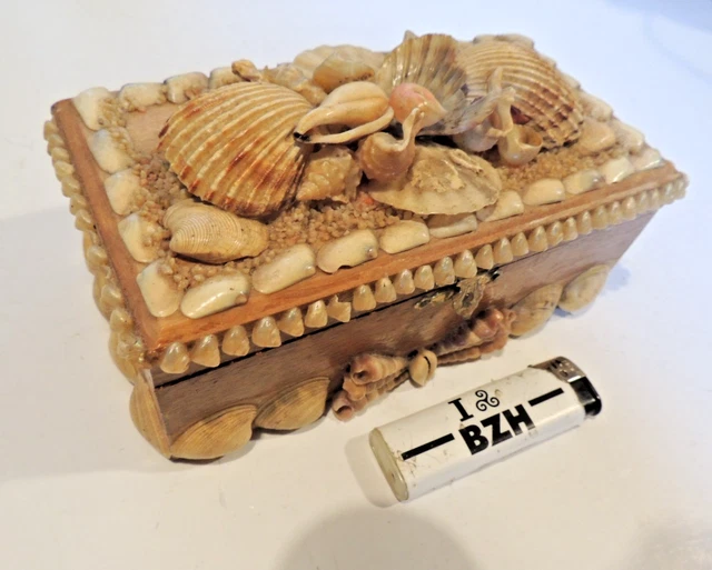 Boîte Ancienne En Coquillages - Souvenir De Bord De Mer, Décoration Marine, Fabrication Française