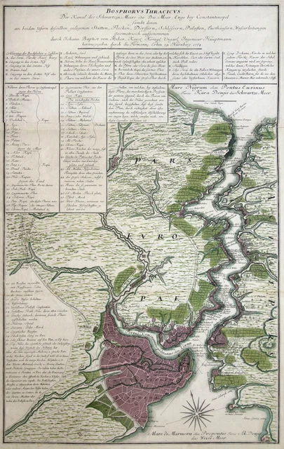 Turkey Bosporus Istanbul Original Copperplate Map Homann 1764