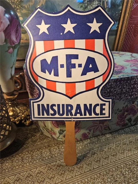 Vintage Paper Advertising Fan M.F.A. Insurance Stars Stripes Shield Columbia MO