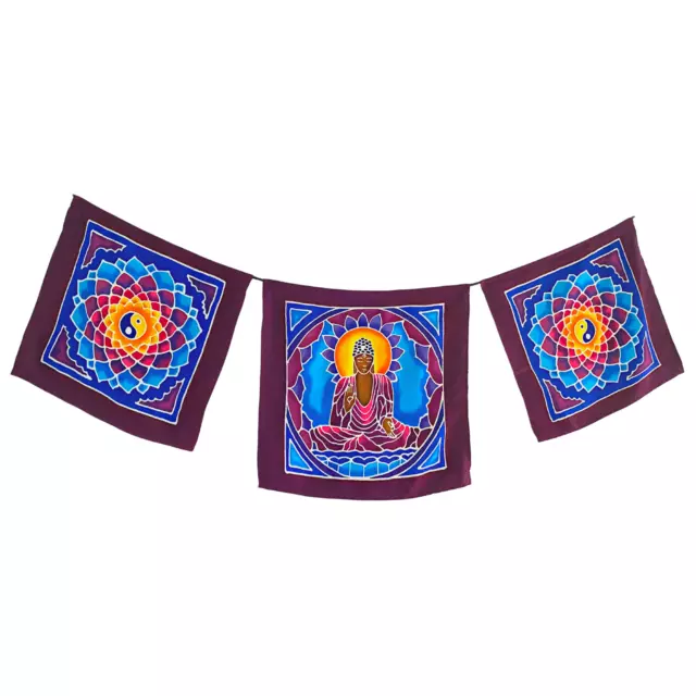 Prayer Flag Buddha Yin Yang Mandala Wall hanging Banner Bali Batik Yard Art